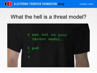 <location, date>
What the hell is a threat model?
 