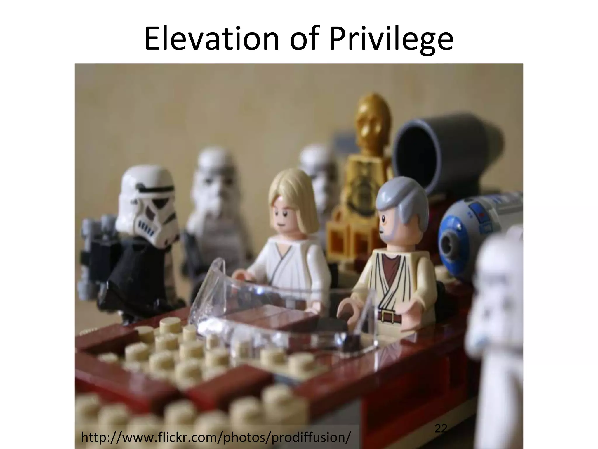 Elevation of Privilege
http://www.flickr.com/photos/prodiffusion/
22
 