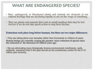 Threats to biodiversity and endangered animals | PPTX