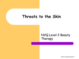 Clare Hargreaves-Norris
Threats to the Skin
NVQ Level 2 Beauty
Therapy
 