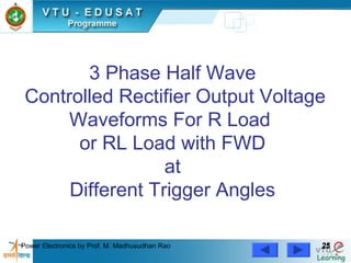 Power Electronics by Prof. M. Madhusudhan Rao 2525
3 Phase Half Wave
Controlled Rectifier Output Voltage
Waveforms For R Load
or RL Load with FWD
at
Different Trigger Angles
 