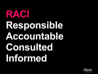 RACI Responsible Accountable Consulted Informed 
