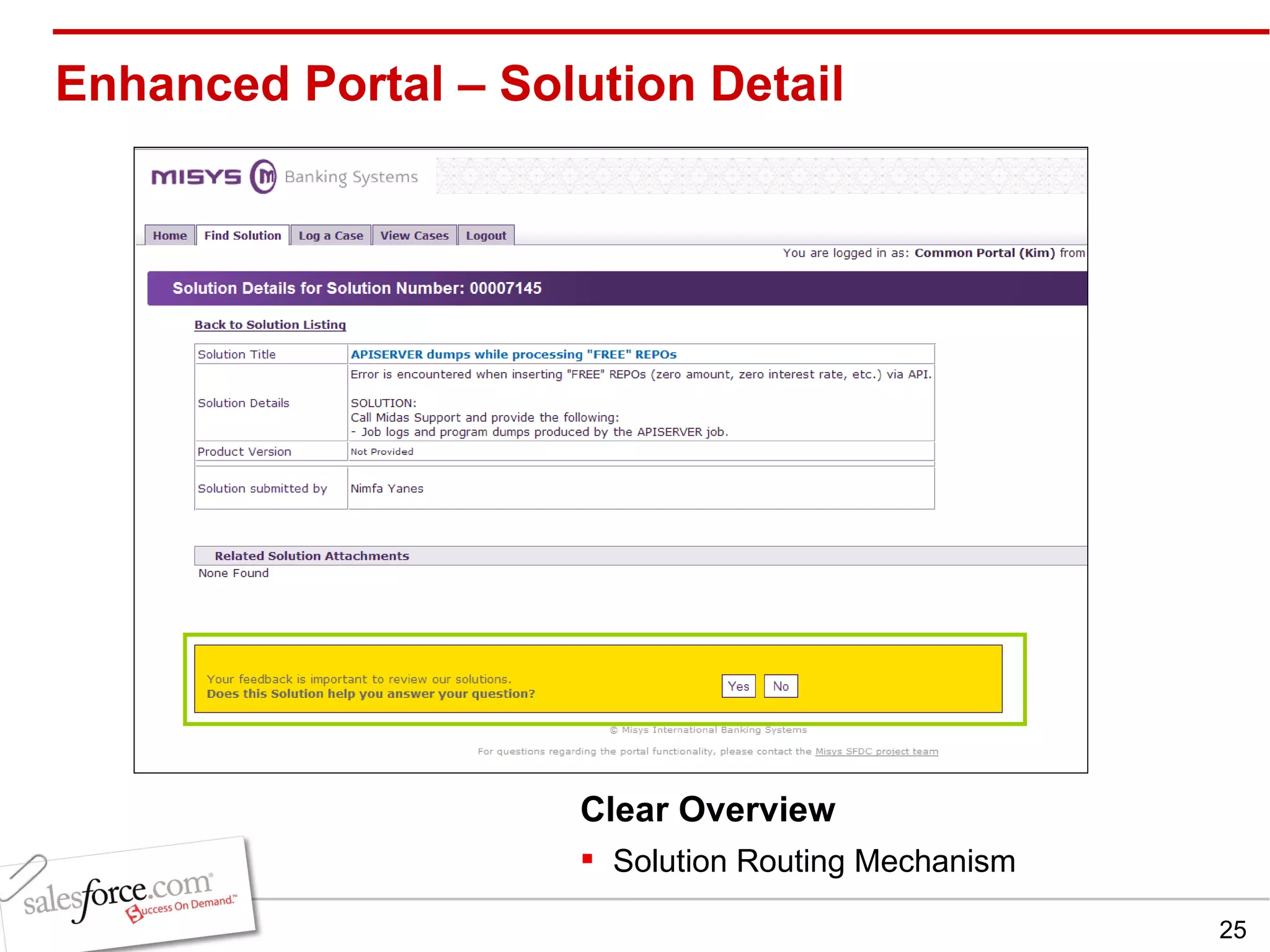 Enhanced Portal – Solution Detail Clear Overview Solution Routing Mechanism 