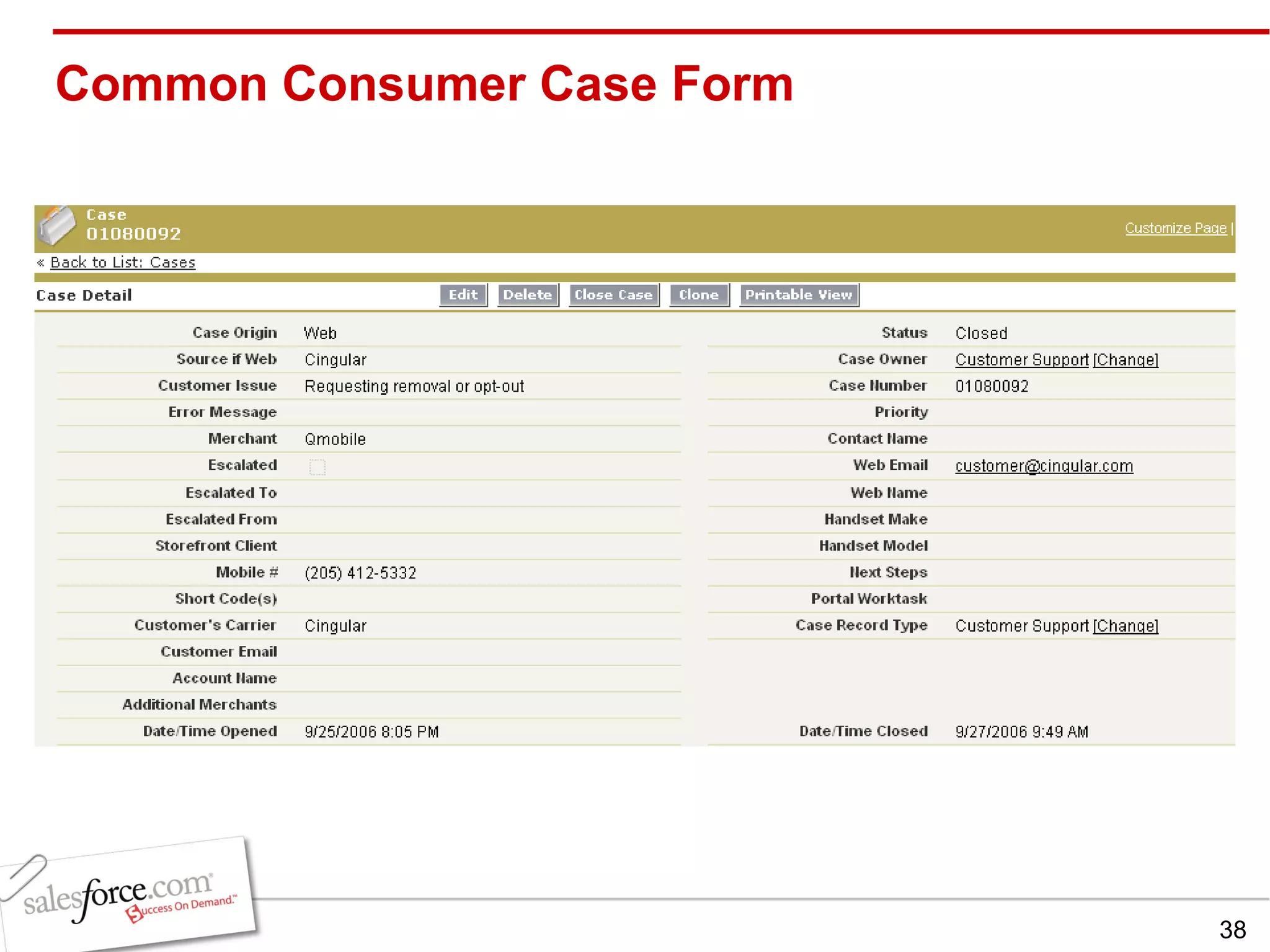 Common Consumer Case Form 
