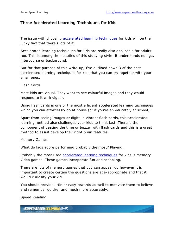 Three accelerated learning techniques for kids