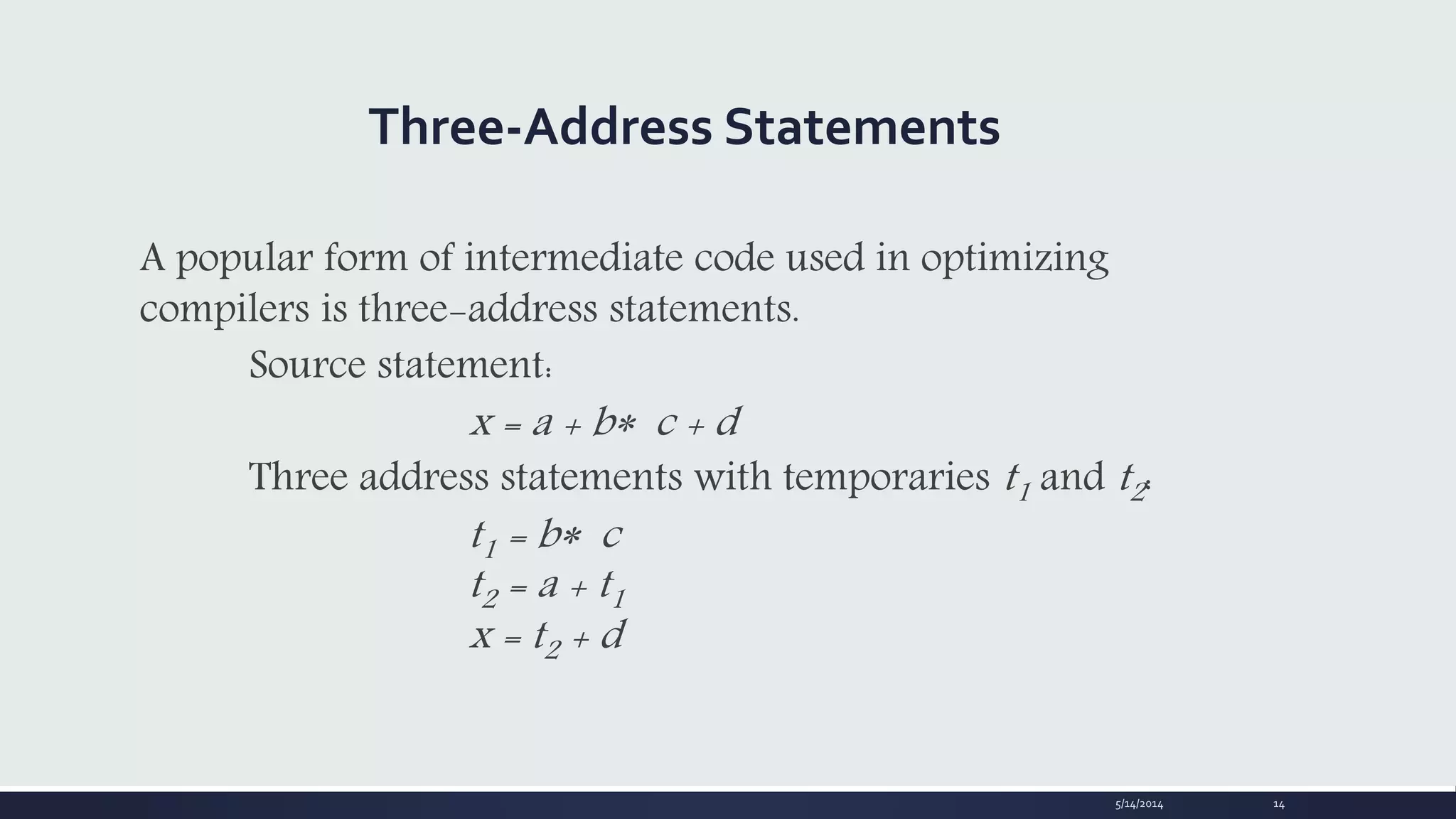 Three address code In Compiler Design | PPTX