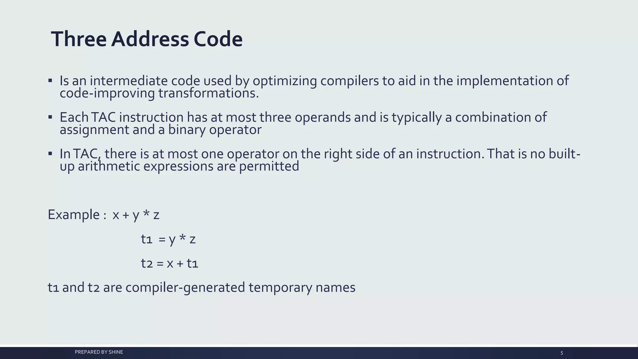Three address code In Compiler Design | PPTX