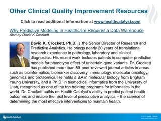 © 2013 Health Catalyst
www.healthcatalyst.com
Other Clinical Quality Improvement Resources
Click to read additional inform...
