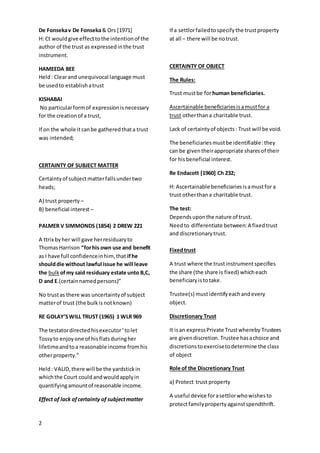 Trust Instrument Law of Trust,Three certainties (Exam short notes) | DOCX
