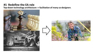 Top-down technology architecture -> facilitation of many co-designers
#1 Redefine the EA role
 