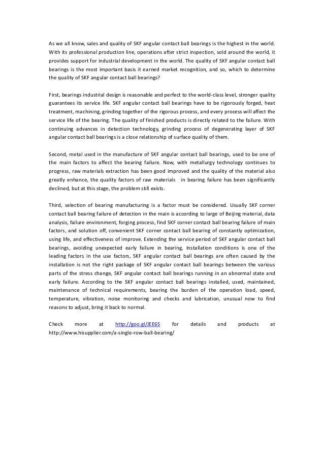 Three criteria of skf angular contact ball bearings failure