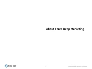 About Three Deep Marketing




2             Confidential and Proprietary Information
 