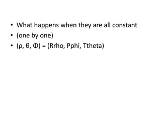 • What happens when they are all constant
• (one by one)
• (ρ, θ, Φ) = (Rrho, Pphi, Ttheta)
 