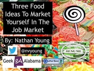 Three Food
Ideas To Market
Yourself In The
Job Market
By: Nathan Young
@nvyoung
 