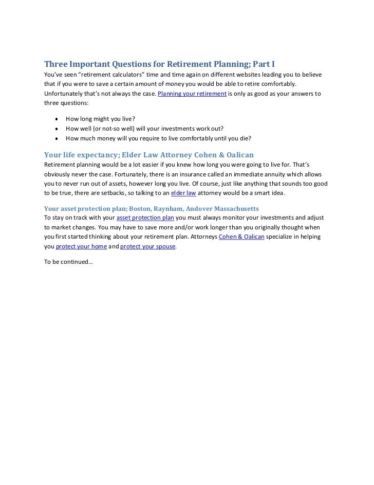 Three important questions for retirement planning