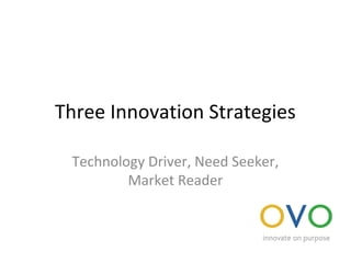 Three Innovation Strategies
Technology Driver, Need Seeker,
Market Reader
 