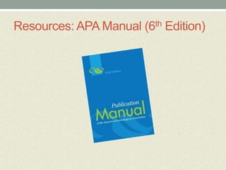 Resources: APA Manual (6th Edition)
 