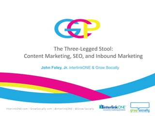 The Three-Legged Stool:
Content Marketing, SEO, and Inbound Marketing
John Foley, Jr. interlinkONE & Grow Socially

 