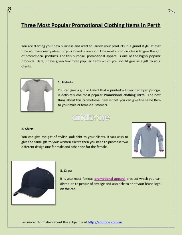 Three most popular promotional clothing items in perth