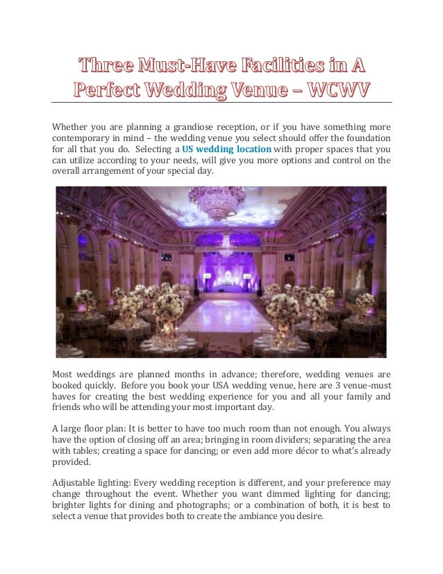 Three Must Have Facilities In A Perfect Wedding Venue Wcwv