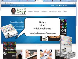 Notes
Slides
Additional Ideas
www.karlkapp.com/kapp-notes
 