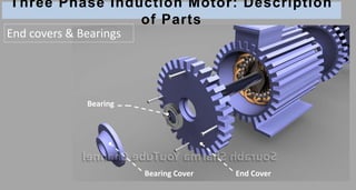 Three Phase Induction Motor: Description
of Parts
End Cover
Bearing
End covers & Bearings
Bearing Cover
 