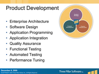 Product DevelopmentEnterprise ArchitectureSoftware DesignApplication ProgrammingApplication IntegrationQuality AssuranceFunctional TestingAutomated TestingPerformance TuningDecember 6, 2009