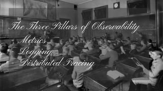 The Three Pillars of Observability
- Metrics
- Logging
- Distributed Tracing
 