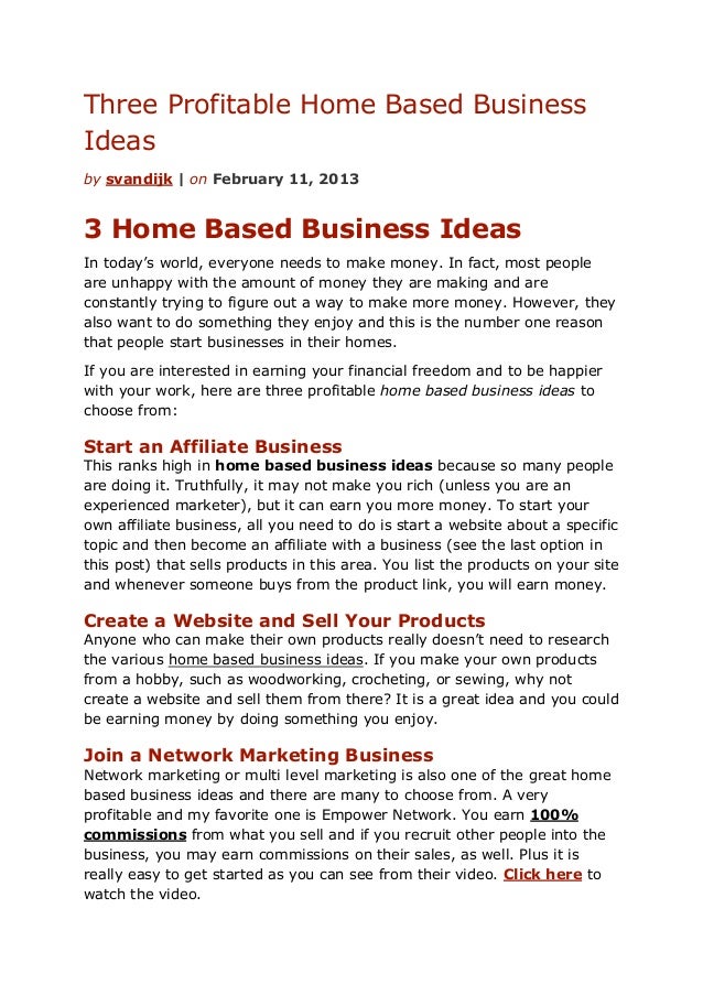 three profitable home based business ideas