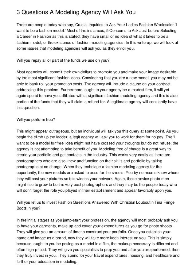 3 Questions A Modeling Agency Will Ask You
