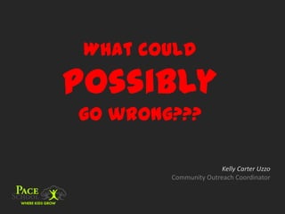 What could
possibly
go wrong???

                       Kelly Carter Uzzo
        Community Outreach Coordinator
 