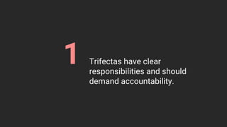 Trifectas have clear
responsibilities and should
demand accountability.
1
 