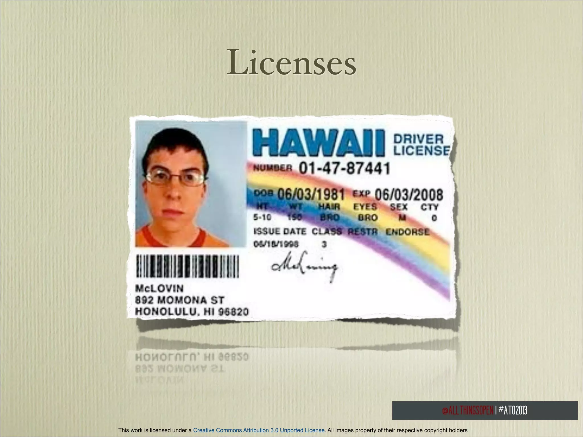 Licenses

This work is licensed under a Creative Commons Attribution 3.0 Unported License. All images property of their respective copyright holders

 