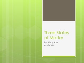 Three States
of Matter
By: Abby Ator
8th Grade
 