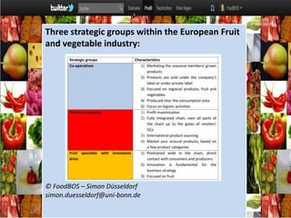 Three strategic groups within the European Fruit and vegetable industry:  © FoodBOS – Simon Düsseldorf simon.duesseldorf@uni-bonn.de  