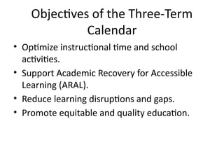 Three Term Learning Comprehensive Guidelines on Implementing the Three-Term School Calendar ...