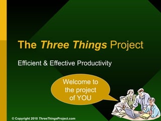 The  Three Things  Project Efficient & Effective Productivity © Copyright 2010  ThreeThings Project.com Welcome to the project of YOU 