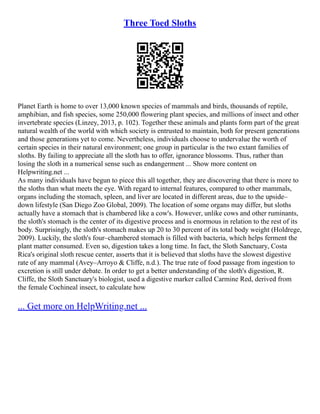 Three Toed Sloths | PDF