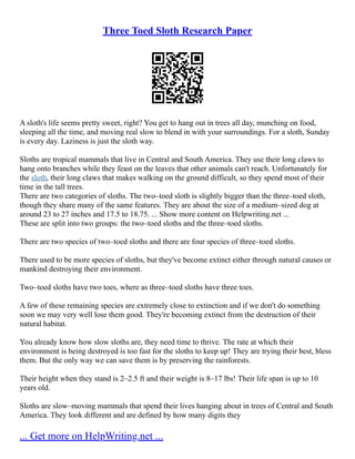 Three Toed Sloths | PDF