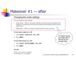 Makeover #1 — after If a lead-in grows, you might spin it  off into its own concept topic. 