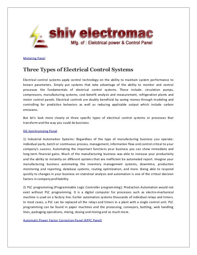 Three Types of Electrical Control Systems