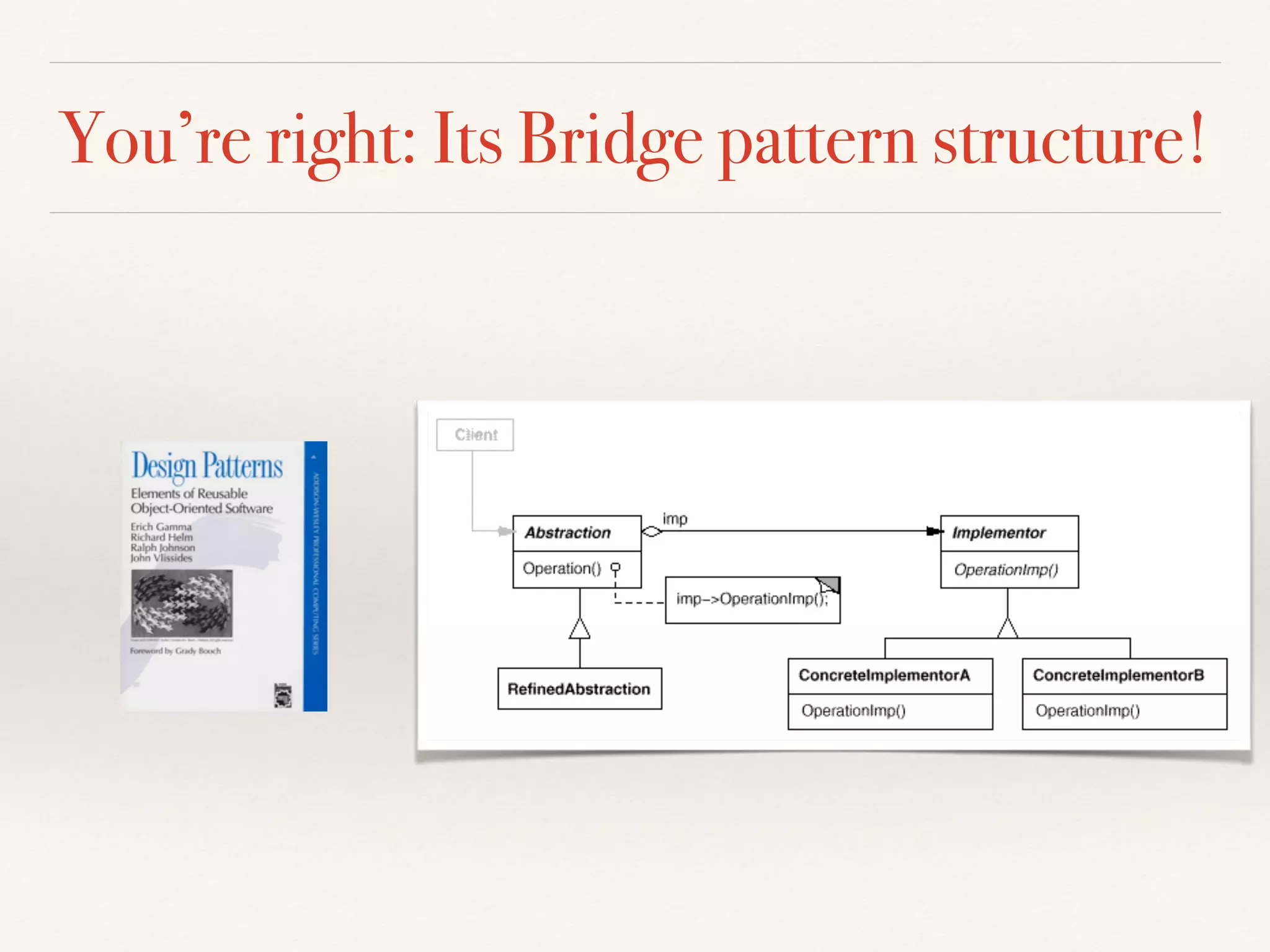 You’re right: Its Bridge pattern structure!
 