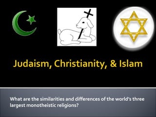 What are the similarities and differences of the world’s three
largest monotheistic religions?

 