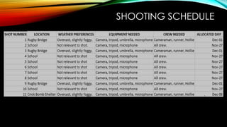SHOOTING SCHEDULE

 