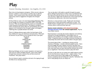 Play
Evonne Heyning, Amoration - Los Angeles, CA, USA
Play is the act of participatory emergence.  When we join in play we...