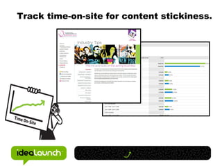 Track time-on-site for content stickiness. 