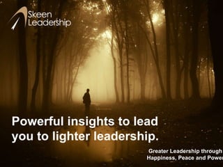 Greater Leadership through
Happiness, Peace and Power
Powerful insights to lead
you to lighter leadership.
 