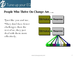 People Who Thrive On Change Are….. Just like you and me. They don’t face fewer challenges than the rest of us, they just deal with them more effectively. www.tuneupyoureq.com  