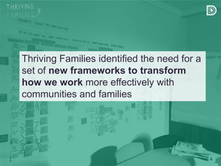 Derbyshire County Council © Copyright 2015Innovation Unit l Derbyshire County Council © Copyright 2015
Thriving Families identified the need for a
set of new frameworks to transform
how we work more effectively with
communities and families
 