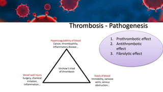 Thrombosis - Pathogenesis
1. Prothrombotic effect
2. Antithrombotic
effect
3. Fibrolytic effect
 